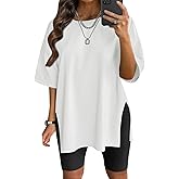 VNIRA Plus Size T Shirt for Women Oversized Cotton Short Sleeve Workout Top Loose Fit Side Split Casual Basic Tunic Top