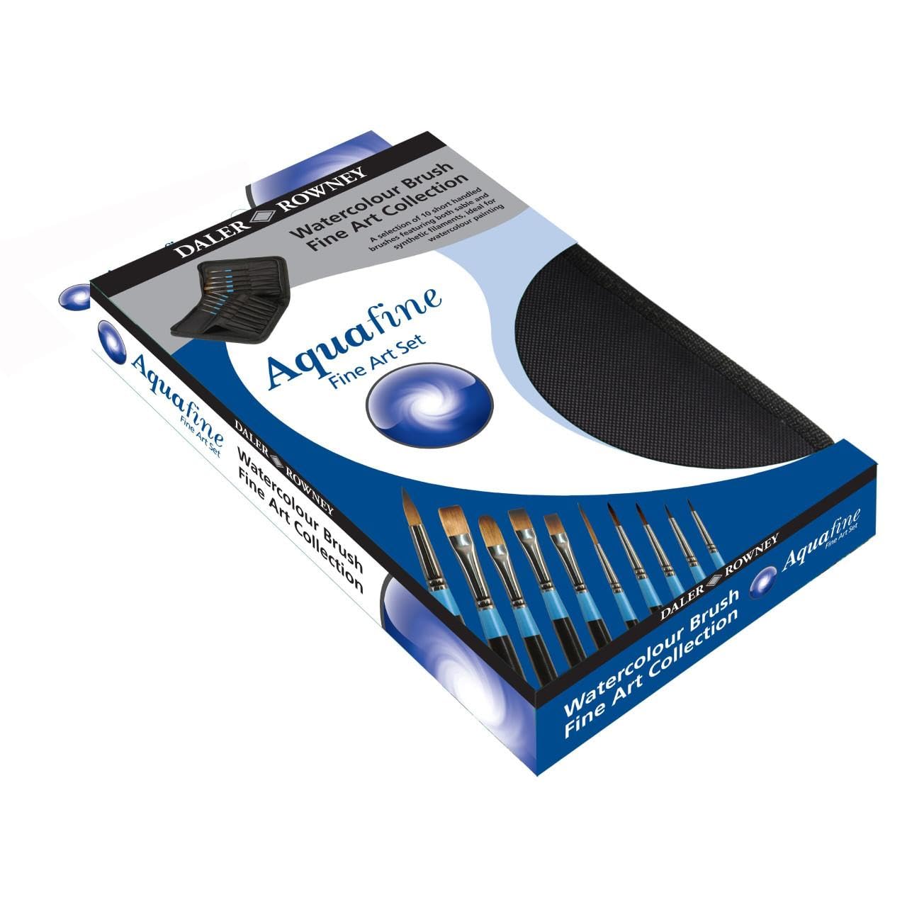 Daler-Rowney Aquafine Watercolour & Gouache Soft Synthetic & Sable Hair Brush Set in a Zip Case, Short Handle, 10 Assorted Brushes, Ideal for Professional Artists & Students