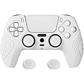 eXtremeRate PlayVital Guardian Edition White Ergonomic Soft Anti-Slip Controller Silicone Case Cover for ps5, Rubber Protector Skins with White Joystick Caps for ps5 Controller