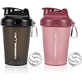 CREAWELLAY 2 Pack Shaker Bottles for Protein Mixes, 17 oz Small Protein Shaker Bottle with Handle, Gym Shaker Cups with Blending Ball for Pre Workout, BPA-Free & Dishwasher Safe (Black, Pink)
