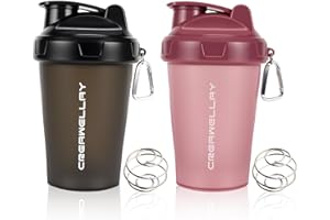 CREAWELLAY 2 Pack Shaker Bottles for Protein Mixes, 17 oz Small Protein Shaker Bottle with Handle, Gym Shaker Cups with Blending Ball for Pre Workout, BPA-Free & Dishwasher Safe (Black, Pink)