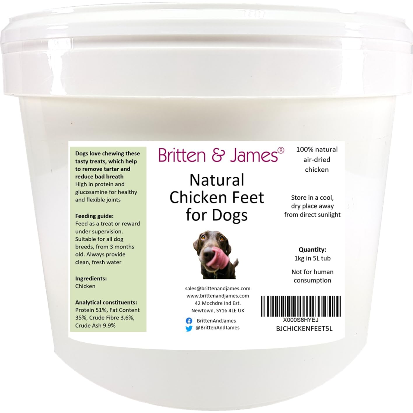 Chicken Feet for Dogs by Britten and James (1kg in a Resealable Tub). Air Dried, High in Protein Natural Dog Chews - Helps to Remove Tartar and Reduce Bad Breath