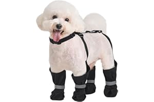 ALLROARING Dog Suspender Boots, Anti-Slip & Fall Waterproof Dog Shoes Leggings, Dog Paw Protector for Small Medium Dogs, Adjustable Dog Boots Pet Shoes for Outdoor Walking Black,XS