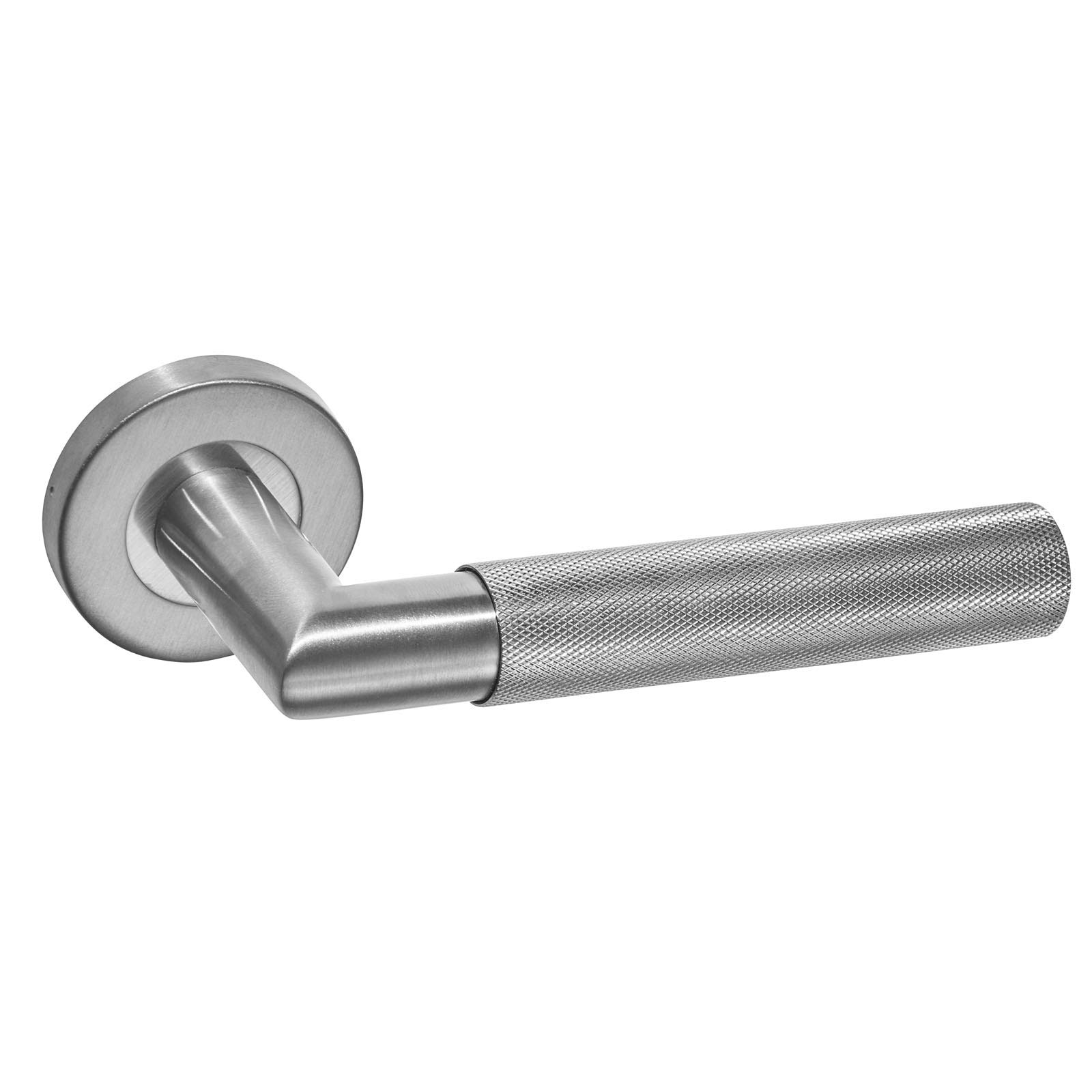Knurled Stainless Steel Door Handles on Rose Design