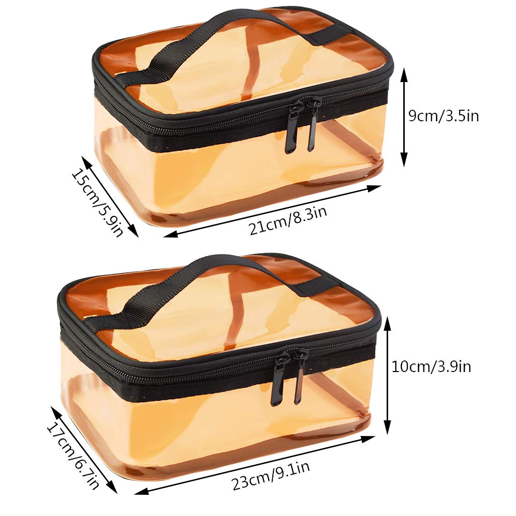 Wobe 2 Pack Portable Clear Makeup Bag Zipper Waterproof Cosmetics Bag Transparent Travel Storage Carry Pouch PVC Zippered Toiletry Bag Organizers With Handle for Vacation Travel, Bathroom