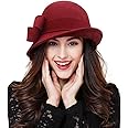 Bellady Women Solid Color Winter Hat 100% Wool Cloche Bucket with Bow Accent
