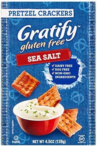 Gratify Gluten Free Pretzel Crackers Sea-Salt Crispy Baked Vegan GF Snacks, Sea Salt, 4.5oz Bag (Pack of 12)