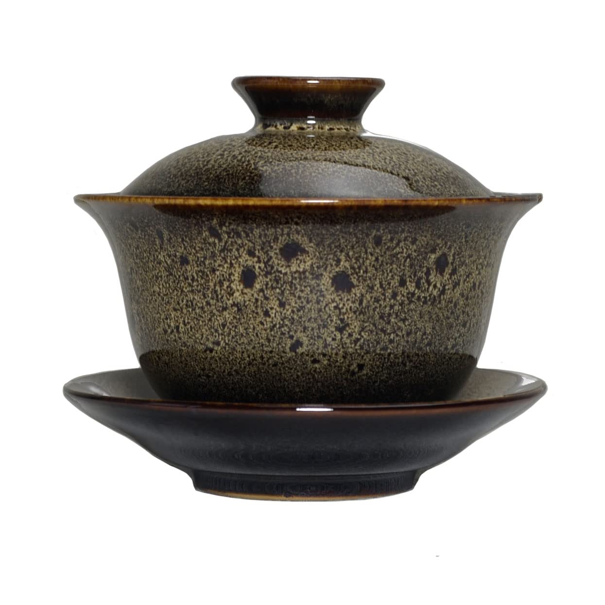 Liang baobao Porcelain Gaiwan 5.6oz Tea Cup Color Glazed Cups Tureen Chinese Teacup Sancai Cover Bowl Lip Saucer Set (brown)