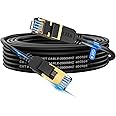 Cat 8 Ethernet Cable, 25FT High Speed Heavy Duty 26AWG Cat8 LAN Network Cable 40Gbps, 2000Mhz with Gold Plated RJ46 Connector, Outdoor&Indoor Internet Cable Compatible for Router Gaming Modem Xbox