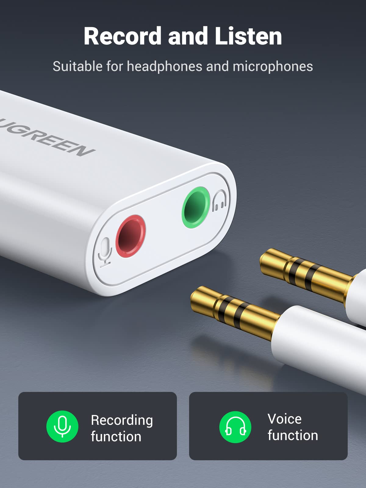 UGREEN USB to Audio Jack Sound Card Adapter with Dual TRS 3Pole 3.5mm