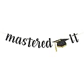 Black Glitter Mastered It Banner - Master's Graduation Banner, Congrats Grad/Happy Graduation Sign - Finally Done Party Decorations