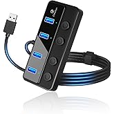 Qeefun USB Splitter 4-Port USB 3.0 Hub with 2ft Extended Cable, USB Adapter USB Extender USB Hub for Mini PC, Notebook PC, Ma