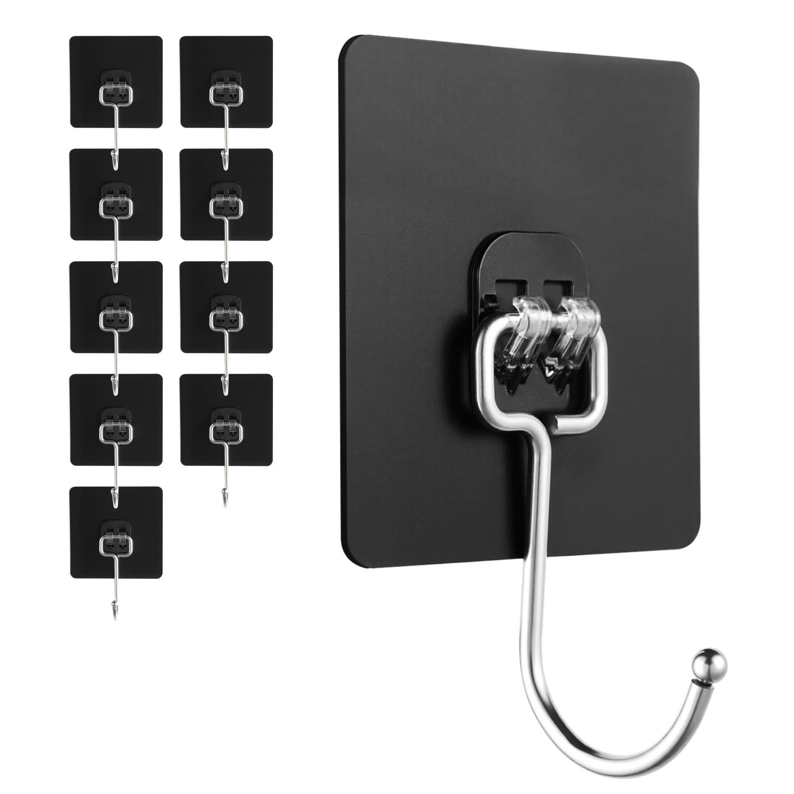 BaGushan 壁 フック 粘着 強力 耐荷重30kg 8×8柔らかい防水防錆 貼って剥がせる フック 壁 傷つけない バスルームやキッチンの収納に最適 穴を開けない 壁掛け (黒) の商品画像