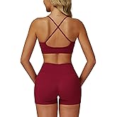 QBGJTD Women Two Piece Workout Sets Support Ruched Cross Back Sports Bras Matching Booty Lifting Shorts Gym Yoga Outfits