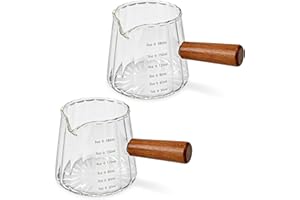 2pcs Espresso Measuring Cups, 6oz Transparent Espresso Shot Glass Measuring Cup with Wood Handle & V-Shaped Spout for Coffee 