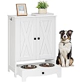 HOOBRO Dog Feeding Station with Storage, Elevated Dog Bowls Stand, Dog Food Storage Cabinet with Adjustable Shelf and Hooks, 