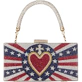 Auuvynx Women's American Flag Rhinestone Crossbody Evening Purse - Patriotic Red White Blue Clutch Bag