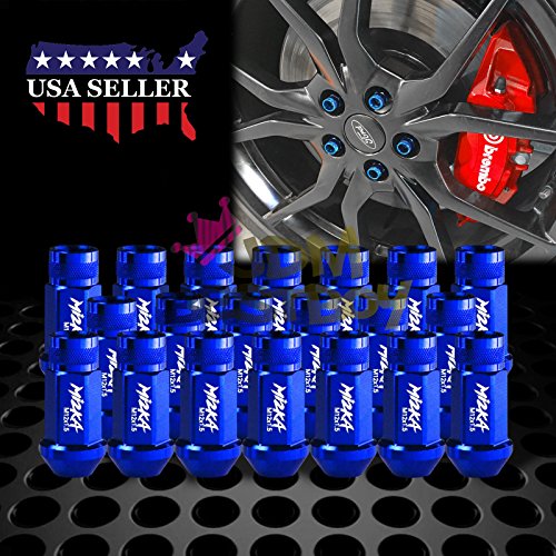 JDMBESTBOYBlue 20 PCS M12x1.25 Lug Nuts Short 50mm Tuner Open End Aluminum Wheels Rims Cap WN01