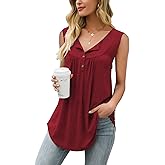 AMCLOS Womens Tops V Neck Tanks Summer Sleeveless Shirts Swing Flowy Tunic Ruffle Button Down Casual Vest Blouses