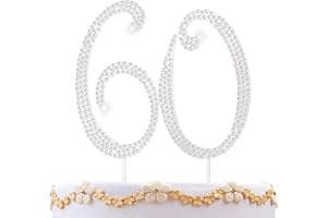 ZKPTOPS 60th Birthday Decorations Women 60 Cake Topper 60th Birthday Cake Topper Silver Rhinestone Diamond Bling Anniversary Wedding Cake Decoration Perfect Keepsake, Silver