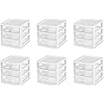 Sterilite 6-Pack Plastic Storage Drawer, 3 Small Organizer Drawers, ClearView, White