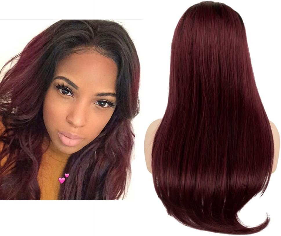 Mila Ombre Human Hair Lace Front Wigs Dark Root 1B/99J# Burgundy Brazilian Remy Hair Wig 26inch/65cm