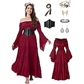 7 Pcs Halloween Medieval Renaissance Witch Dress for Women, Victorian Vintage Gothic Cosplay Fairy Costumes