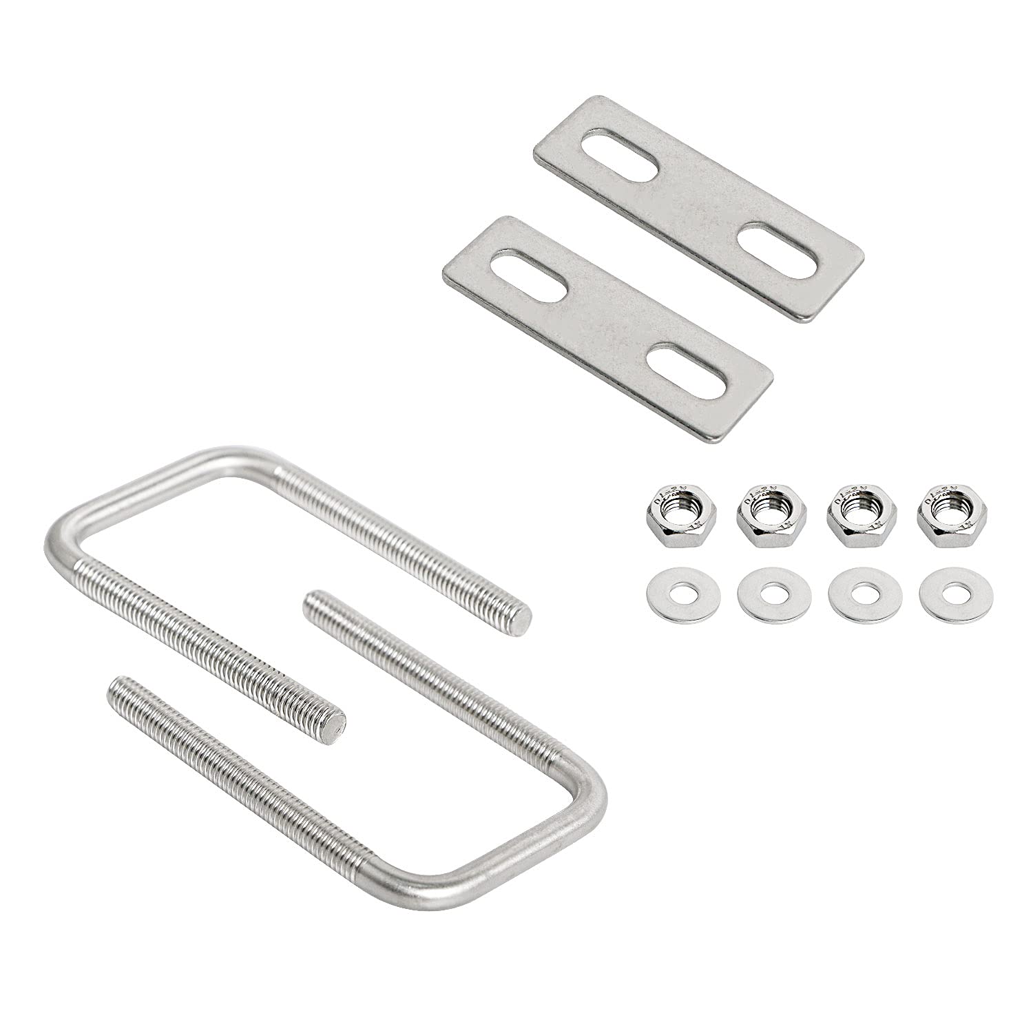 Aoje-Link Square U Bolt 1.38"(35mm) Inner Width M6 Thread 304 Stainless Steel Silver with Plates Nuts Flat Washers, 2Pcs