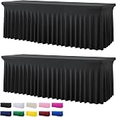 2 Pack Black Spandex Tablecloth for 8 Foot Rectangle Tables, Wrinkle Free Fitted Table Cloths 8ft Stretchy Table Clothes Cover Desk Skirt for Parties Weddings Birthday Banquet Baby Shower