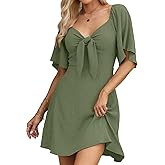 Dokotoo Womens Dresses 2026 Spring Summer Deep V Neck Elegant Bow tie Mini Dress S-XL