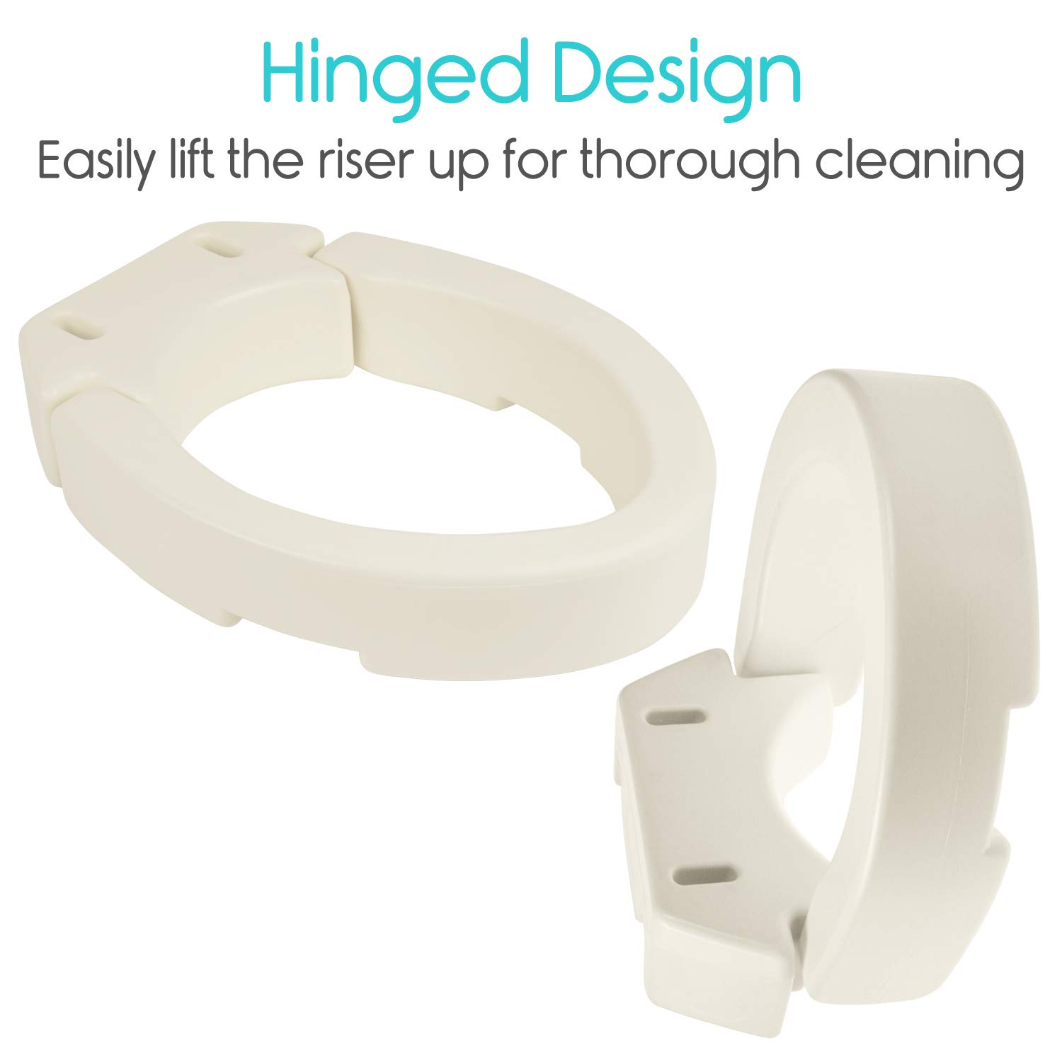 Vive Hinged Toilet Seat Riser - Elevated, Raised Seat Lifter for Handicapped, Elderly and Seniors - Medical Handicap Bathroom Safety Height Chair - Tall, High Portable Extender (Standard)