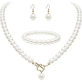 Cryshimmer Pearl Choker Necklace for Women Faux Pearl Beads Strand Necklace Earring Set Costume Jewelry,Valentines Day Gifts for Her/Wife/Mother/Girlfriend