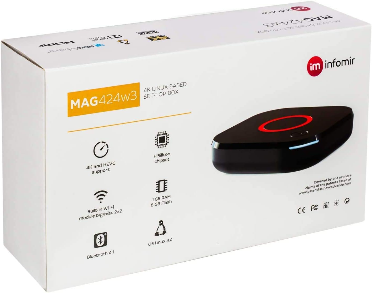 Infomir Mag 424 W3 (Mag 424W3) 4K 2160P Hevc 600Mbps Built-in Dual Band WiFi, Bluetooth, HDMI Cable 1 GB RAM, 8 GB eMMC (Faster than Mag 324w2 322W1): Electronics