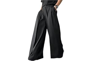 OYOANGLE Men's Baggy Wide Leg Pants Zipper Fly Pleated Trousers Business Casual Dress Pants with Pocket