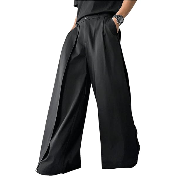 GORGLITTER Men's Pleated Wide Leg Pants Baggy High Waisted Work