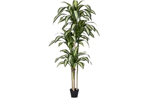 VeriNatural Artificial Dracaena Tree 6FT - Tall Faux Floor Plant with UV-Resistant,Artificial Plants with Lifelike Leaves,Potted Fake Trees for Home, Living Room,Indoor & Outdoor Decor,VN123(Yellow)