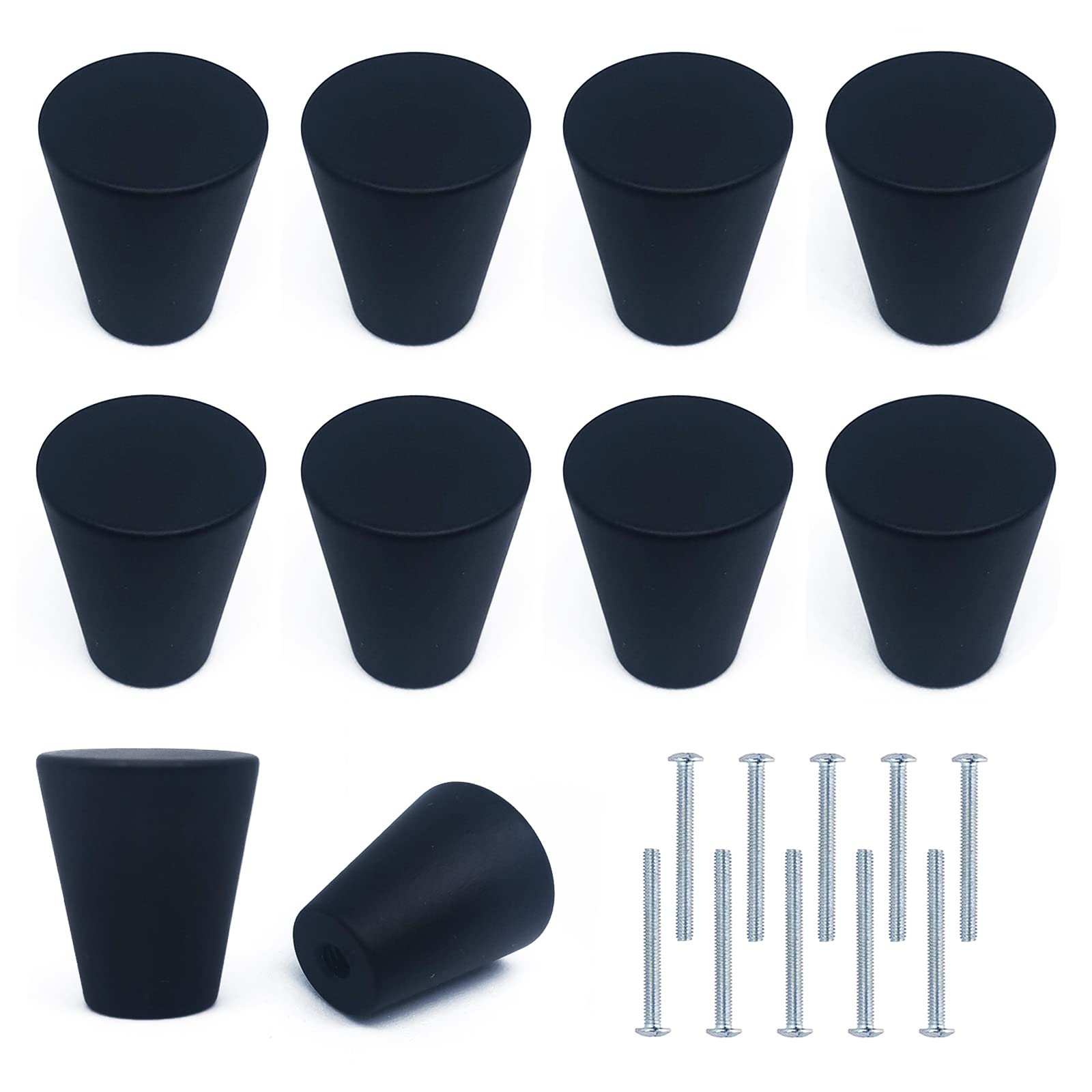 Bymivofun Pack of 10 Black Aluminium Metal Cabinet Knobs, Round Drawer Handles with Screws, Modern Design for Drawers, Cupboards, Bookcases, Cabinet Doors