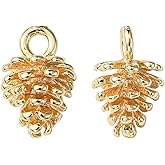 KitBeads 10pcs 18k Real Gold Plated Pine Cone Charms Brass Autumn Christmas Pendant Forest Squirrel Mini 3D Pinecone Charms for Jewelry Making Bulk
