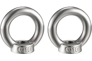 uxcell Lifting Eye Nut M10 Female Thread 304 Stainless Steel Round Shape for Rope Fitting Pack of 2