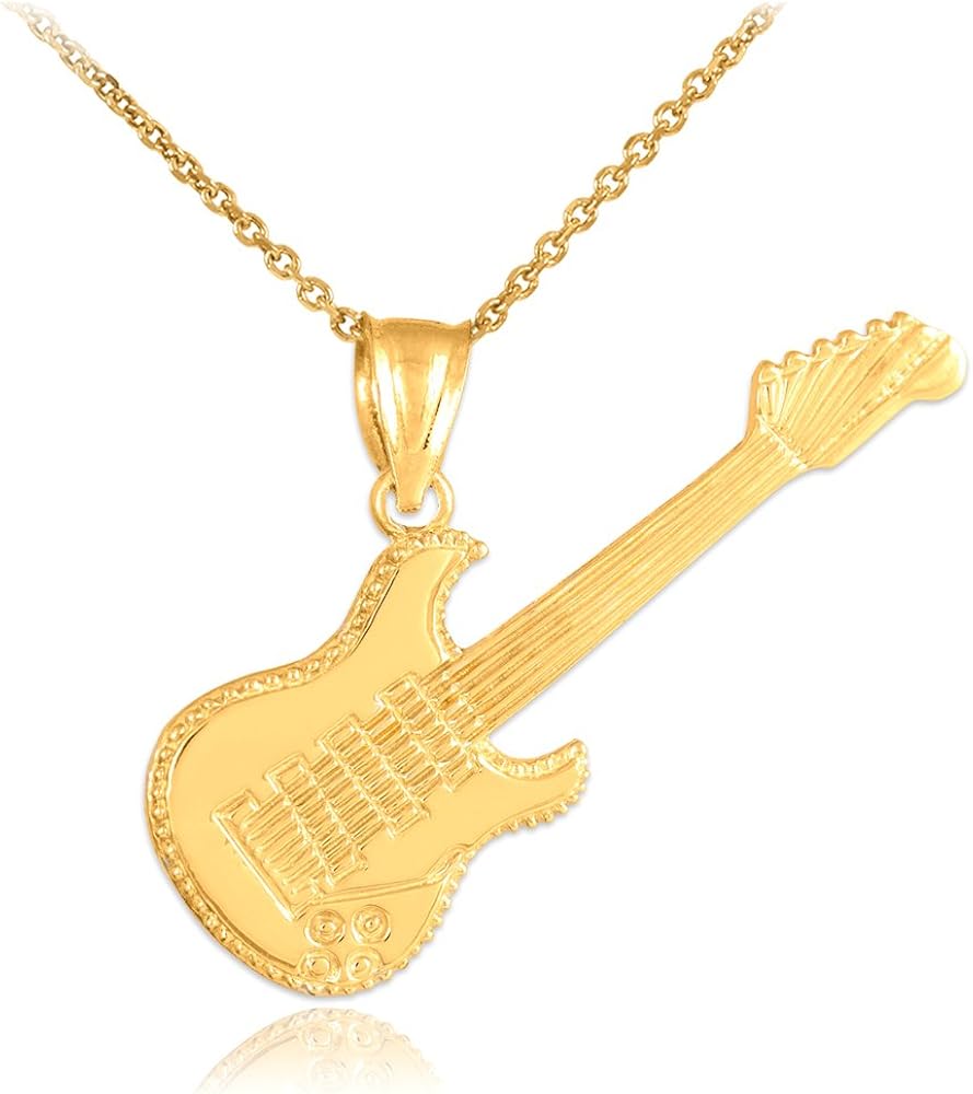 Solid 14k Gold Music Charm Electric Guitar Pendant Necklace, 16" Jewelry