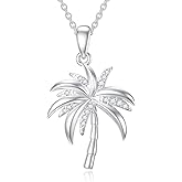 ZBA Natural Diamond Palm Tree Necklace for Women, Sterling Silver/10K/14K Solid Gold Diamond Palm Tree Pendant Necklace Hawaii Vacation Jewelry Birthday Mothers Day Gifts (Color F-G/Clarity I1-I2)