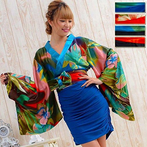 Amazon リボン付きサテン ストレッチギャザーミニ花魁着物ドレス衣装 フリー パープル ワンピース チュニック 通販