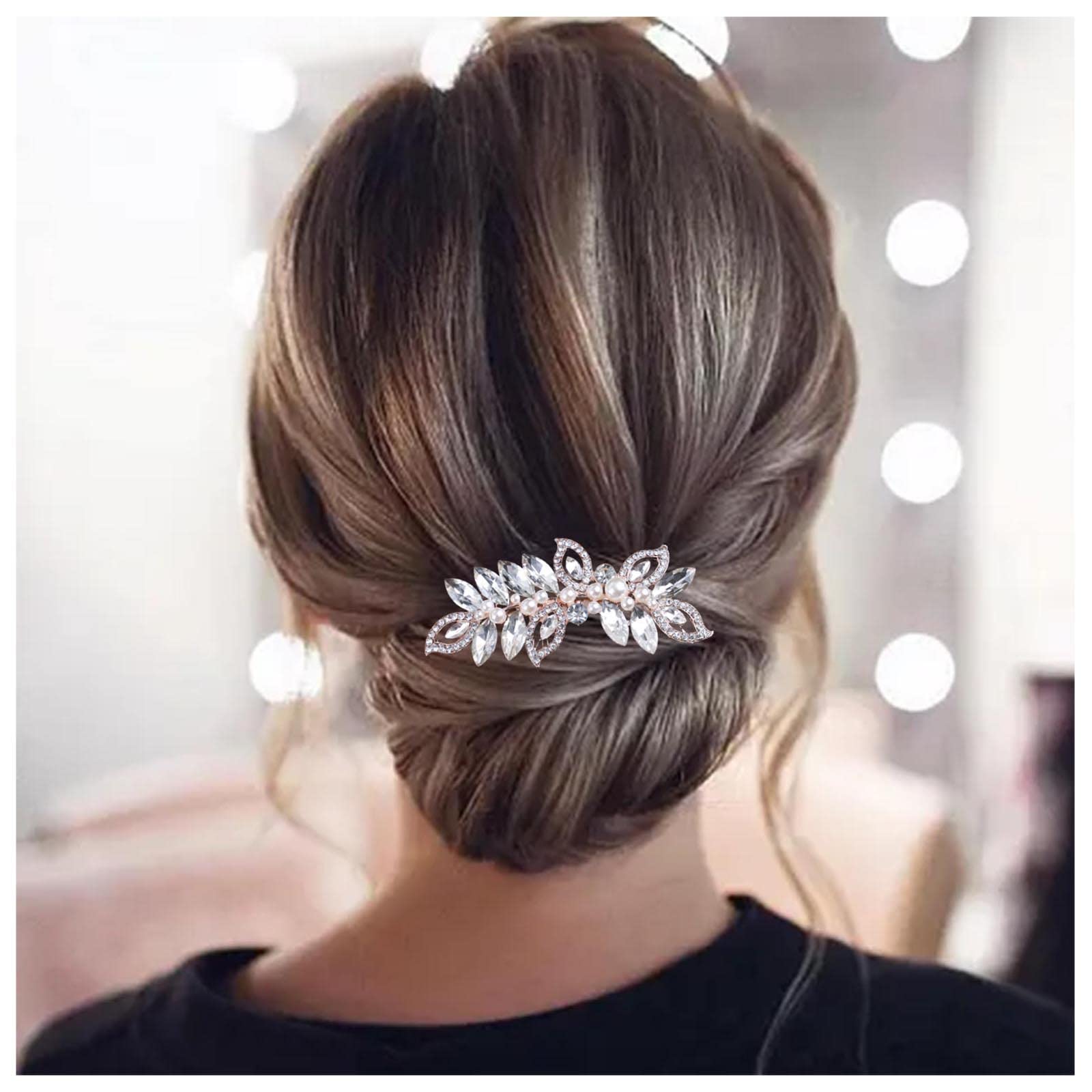 Cimenexe Bohemian Crystal Leaf Hair Comb Rhinestone Leaf Headpiece Gold Pearl Hair Barrette Vintage Pearl Flower Comb Headwear Hairpiece Wedding Comb Hair Accessories Jewelry for Women and Girls