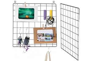 NACETURE 2 Pack Heavy-Duty Grid Wall Panels 12x12 – Double Wire Reinforced Wire Mesh Organizer, 30 lbs Capacity, Wall Display with Hooks & Accessories (Black 2 Pack)