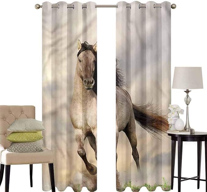 hengshu Horses Black Out Window Curtain 2 Panel Young Stallion Running