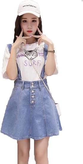 Amazon アイビエツ Aibietu レディース サロペットスカート デニム ショート丈 スカート オーバーオール ポケット付き フレア スカート 可愛い オールインワン 通販