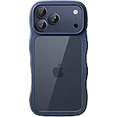JETech Wavy Case for iPhone 17 Pro Max 6.9-Inch, Cute Wave Frame Curly Shape Shockproof Phone Cover for Women and Girls, Clear Hard PC Back (Dark Blue)