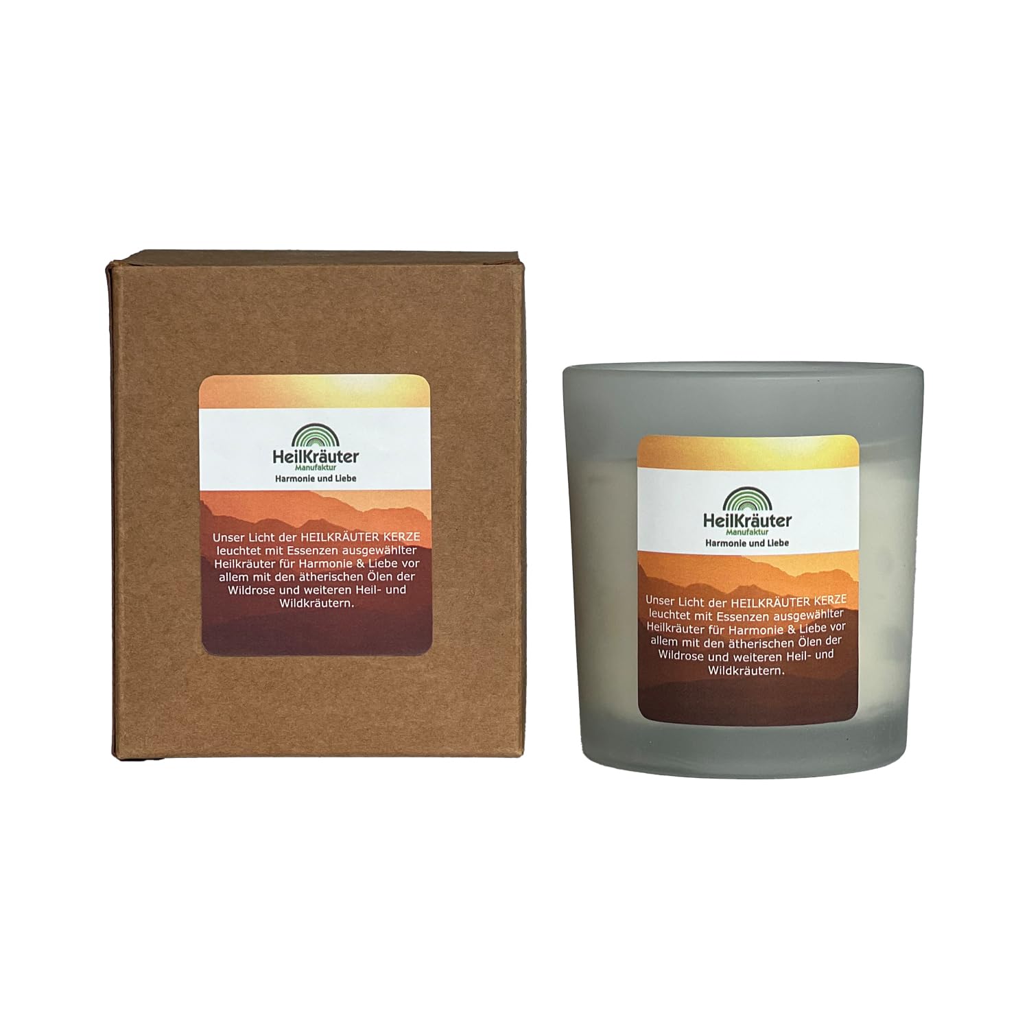 Heilkräuter Manufaktur Herbs-Candle for Harmony and Love - Handmade from rape wax and natural medicinal herbs. In a glass with lid and in a gift box