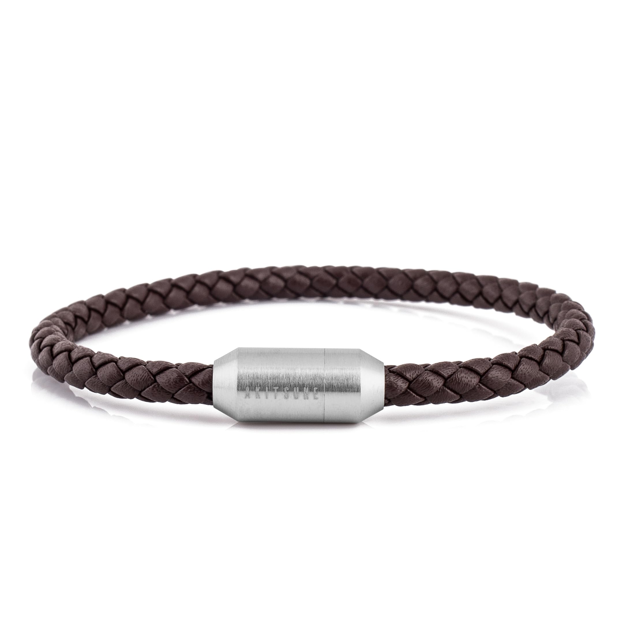 Akitsune Silva Leather Bracelet Magnetic Closure | 5mm | Link Bangle Trinket Women Stainless Steel Simple Bracelet - Silver - Brown 22,50cm — image 1