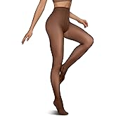Vertvie Womens Fleece-Lined Tights Warm Winter Tights Thermal Pantyhose Fake Translucent Thick Leggings (80g-No Fleece,Coffee Sheer/Black Sheer,XX-Large)
